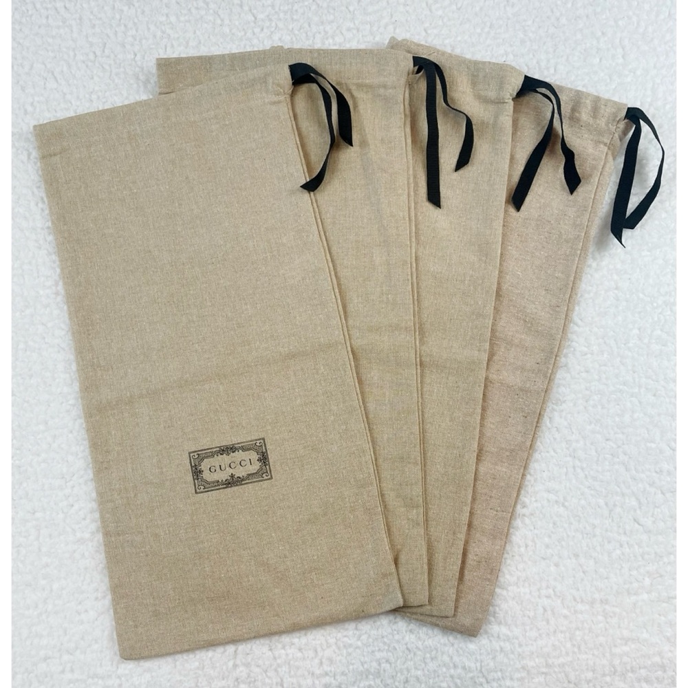 GUCCI • Set of 4 Tan Linen Small Logo Shoe Dust Bags